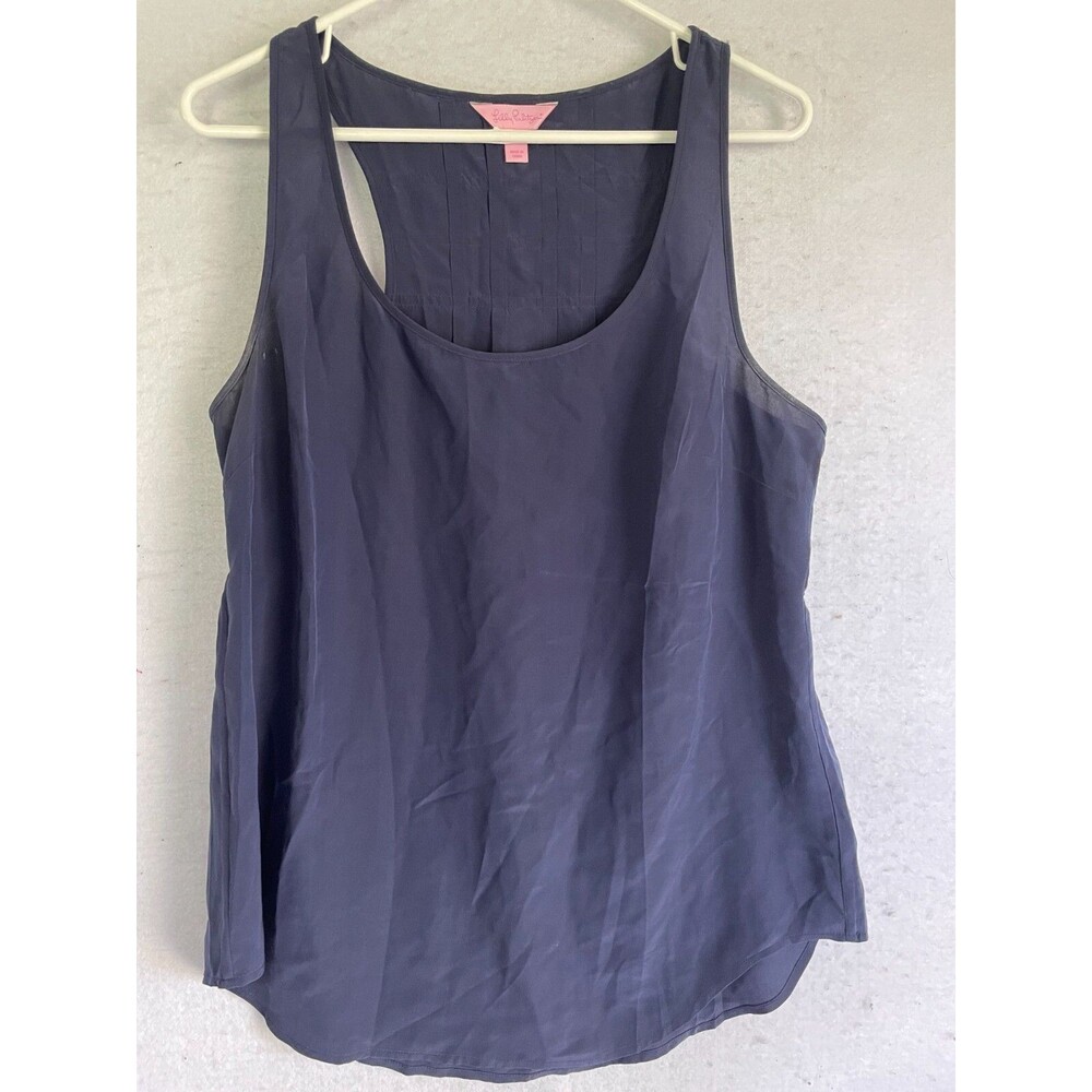 Lilly Pulitzer 100% Silk Top Size M Navy Blue Sleeveless Scoop Neck Women's